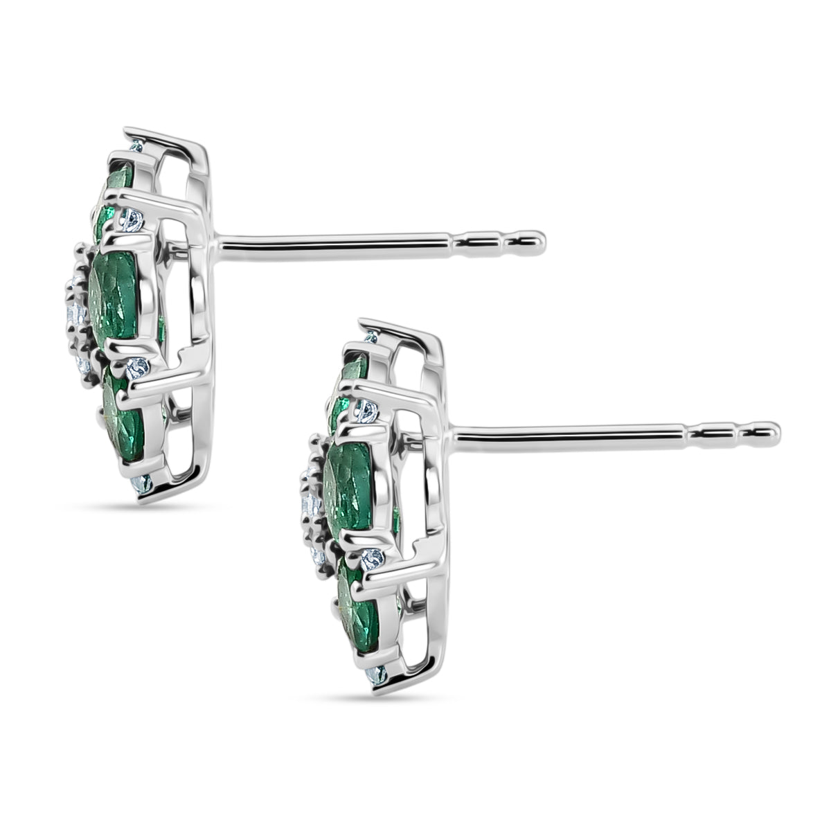 Luxuriant - AAA Zambian Emerald &amp; Lab Grown Diamond (SI-G-H) Cluster Earring with Push Post in Rhodium Overlay Sterling Silver 2.10 Ct. 8576528 4