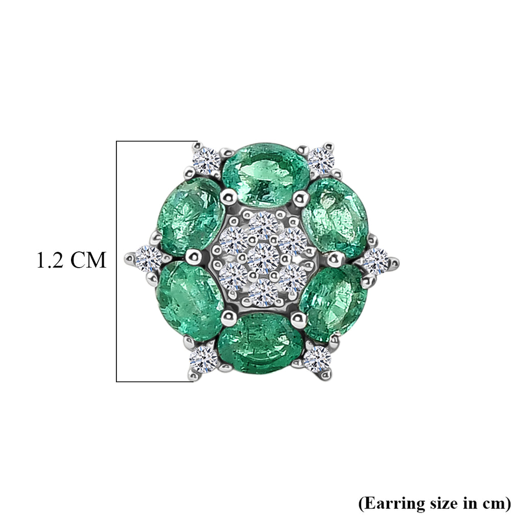 Luxuriant - AAA Zambian Emerald & Lab Grown Diamond (SI/G-H) Cluster Earring with Push Post in Rhodium Overlay Sterling Silver 2.10 Ct._8576528_4