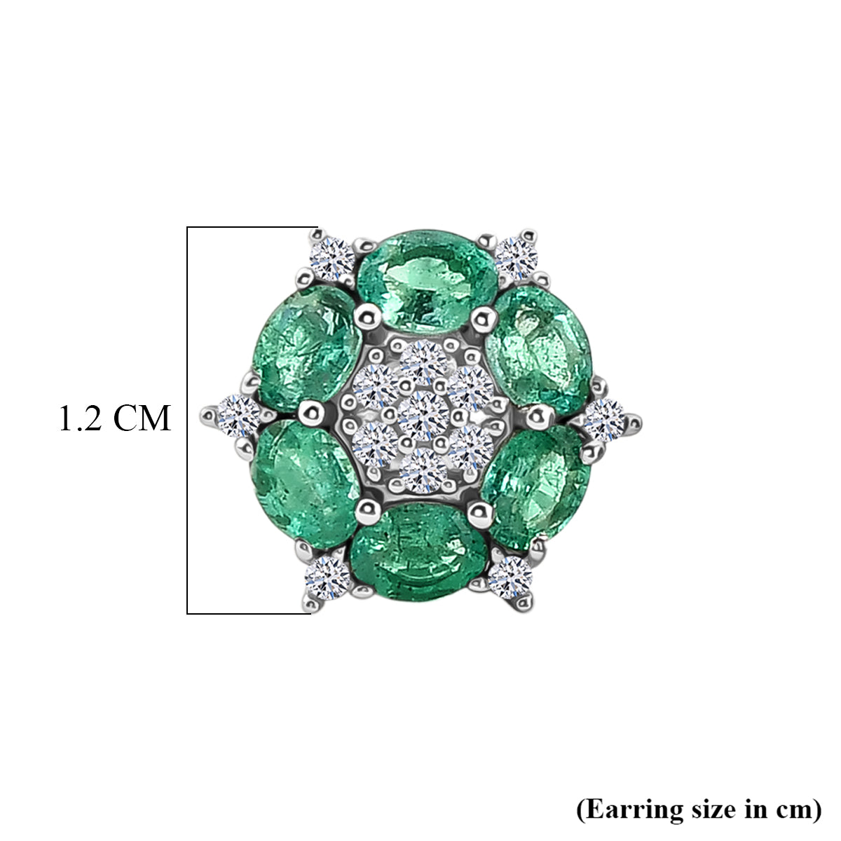Luxuriant - AAA Zambian Emerald &amp; Lab Grown Diamond (SI-G-H) Cluster Earring with Push Post in Rhodium Overlay Sterling Silver 2.10 Ct. 8576528 5