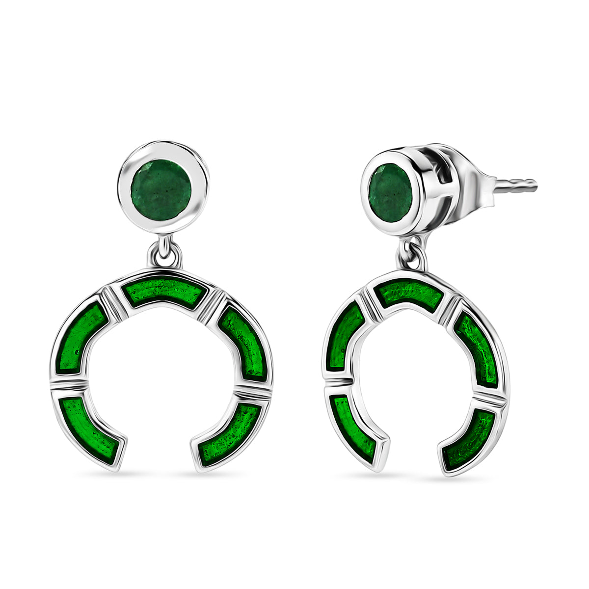 D'Joy - AAA Gemfields Zambian Emerald Dangling Earring with Push Post in Rhodium Overlay Sterling Silver 0.50 Ct. 8576563 0