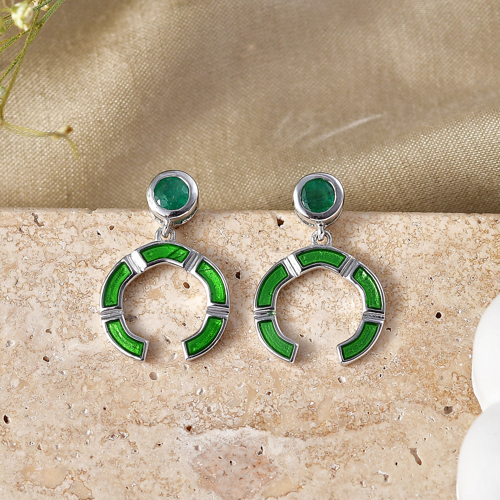 D'Joy - AAA Gemfields Zambian Emerald Dangling Earring with Push Post in Rhodium Overlay Sterling Silver 0.50 Ct._8576563_2