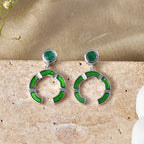 D'Joy - AAA Gemfields Zambian Emerald Dangling Earring with Push Post in Rhodium Overlay Sterling Silver 0.50 Ct._8576563_2