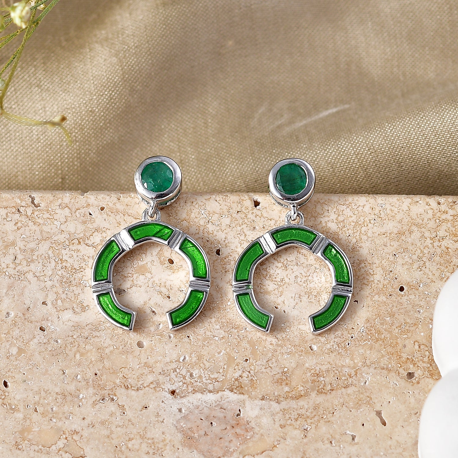D'Joy - AAA Gemfields Zambian Emerald Dangling Earring with Push Post in Rhodium Overlay Sterling Silver 0.50 Ct. 8576563 3