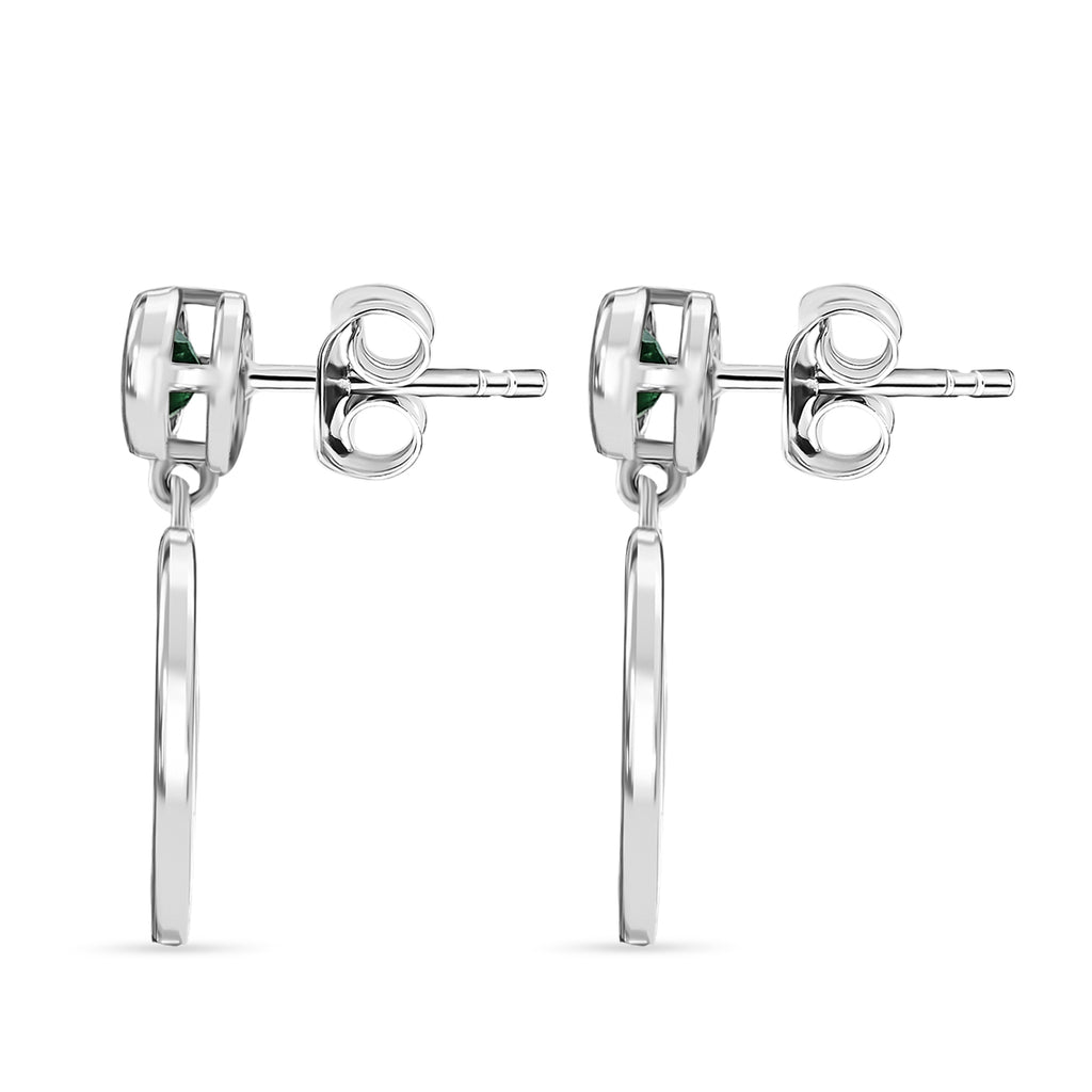 D'Joy - AAA Gemfields Zambian Emerald Dangling Earring with Push Post in Rhodium Overlay Sterling Silver 0.50 Ct._8576563_3