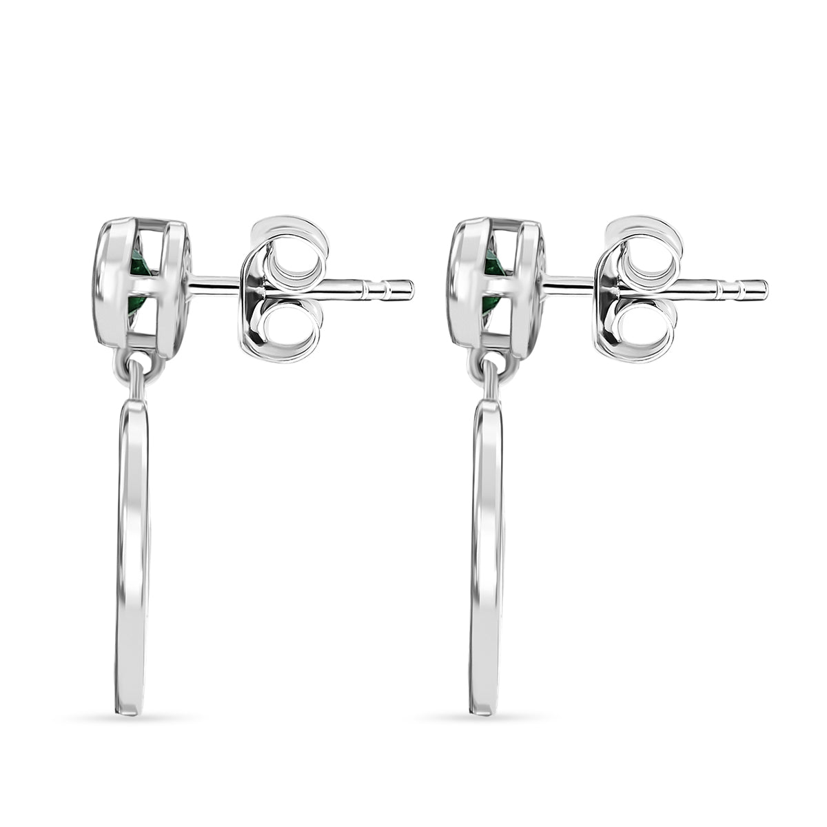 D'Joy - AAA Gemfields Zambian Emerald Dangling Earring with Push Post in Rhodium Overlay Sterling Silver 0.50 Ct. 8576563 4