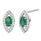 D'Joy - AAA Gemfields Zambian Emerald & White Zircon Stud Push Post Earring in Rhodium Overlay Sterling Silver_8576585