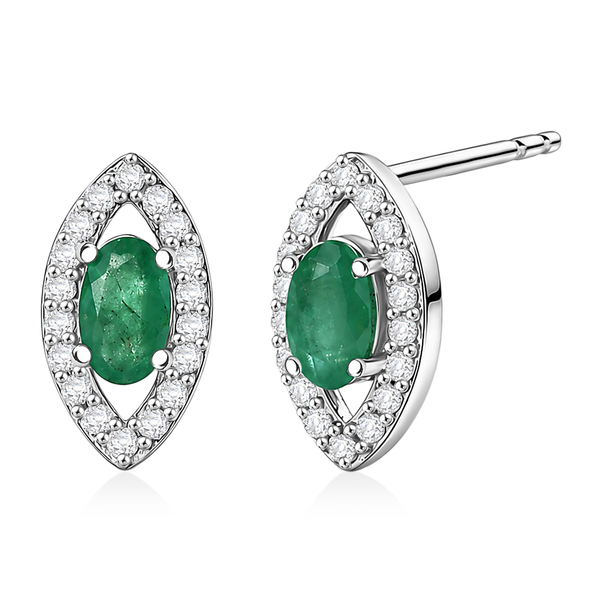 D'Joy - AAA Gemfields Zambian Emerald &amp; White Zircon Stud Push Post Earring in Rhodium Overlay Sterling Silver 8576585 0