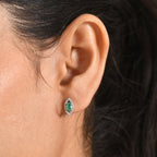 D'Joy - AAA Gemfields Zambian Emerald & White Zircon Stud Push Post Earring in Rhodium Overlay Sterling Silver_8576585_1