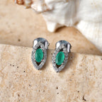D'Joy - AAA Gemfields Zambian Emerald & White Zircon Stud Push Post Earring in Rhodium Overlay Sterling Silver_8576585_2