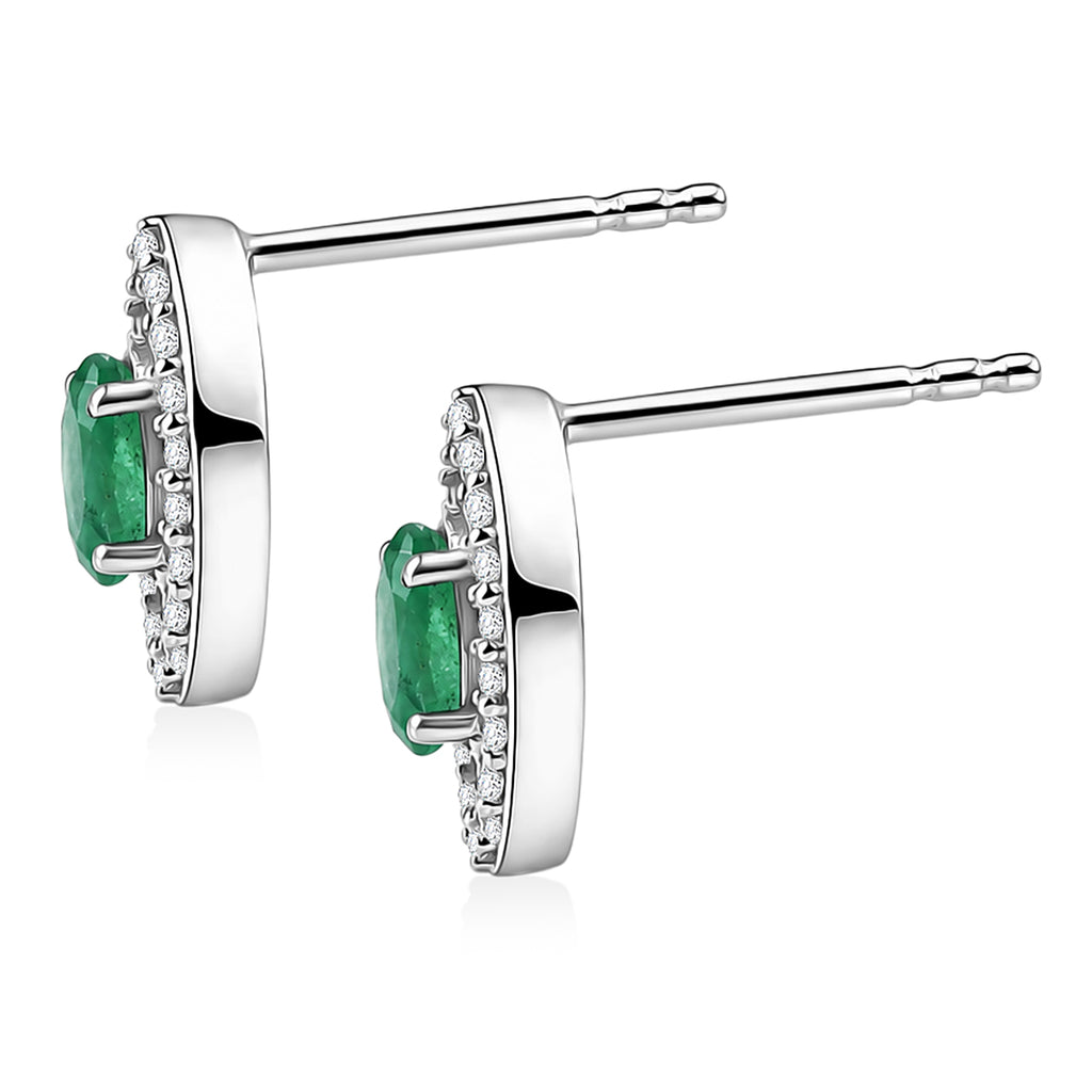D'Joy - AAA Gemfields Zambian Emerald & White Zircon Stud Push Post Earring in Rhodium Overlay Sterling Silver_8576585_3
