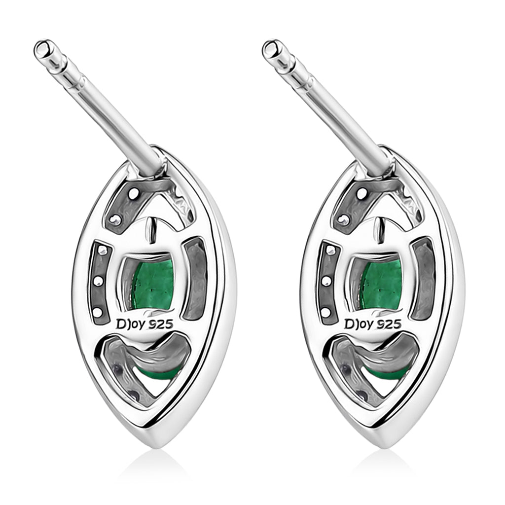 D'Joy - AAA Gemfields Zambian Emerald & White Zircon Stud Push Post Earring in Rhodium Overlay Sterling Silver_8576585_4