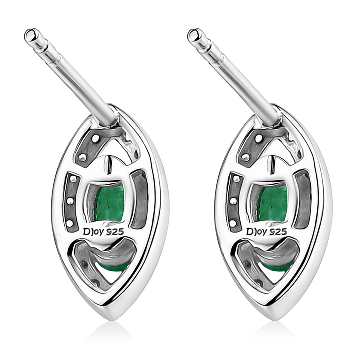 D'Joy - AAA Gemfields Zambian Emerald &amp; White Zircon Stud Push Post Earring in Rhodium Overlay Sterling Silver 8576585 5