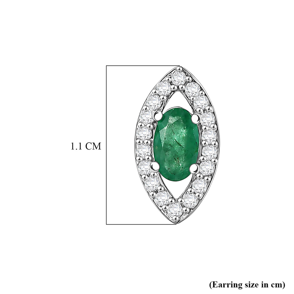 D'Joy - AAA Gemfields Zambian Emerald & White Zircon Stud Push Post Earring in Rhodium Overlay Sterling Silver_8576585_5