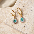 D'Joy - AAA Premium Zambian Emerald & White Zircon Halo Earring with Lever Back in 18K Vermeil Yellow Gold Plated Sterling Silver 1.00 Ct._8576617_2