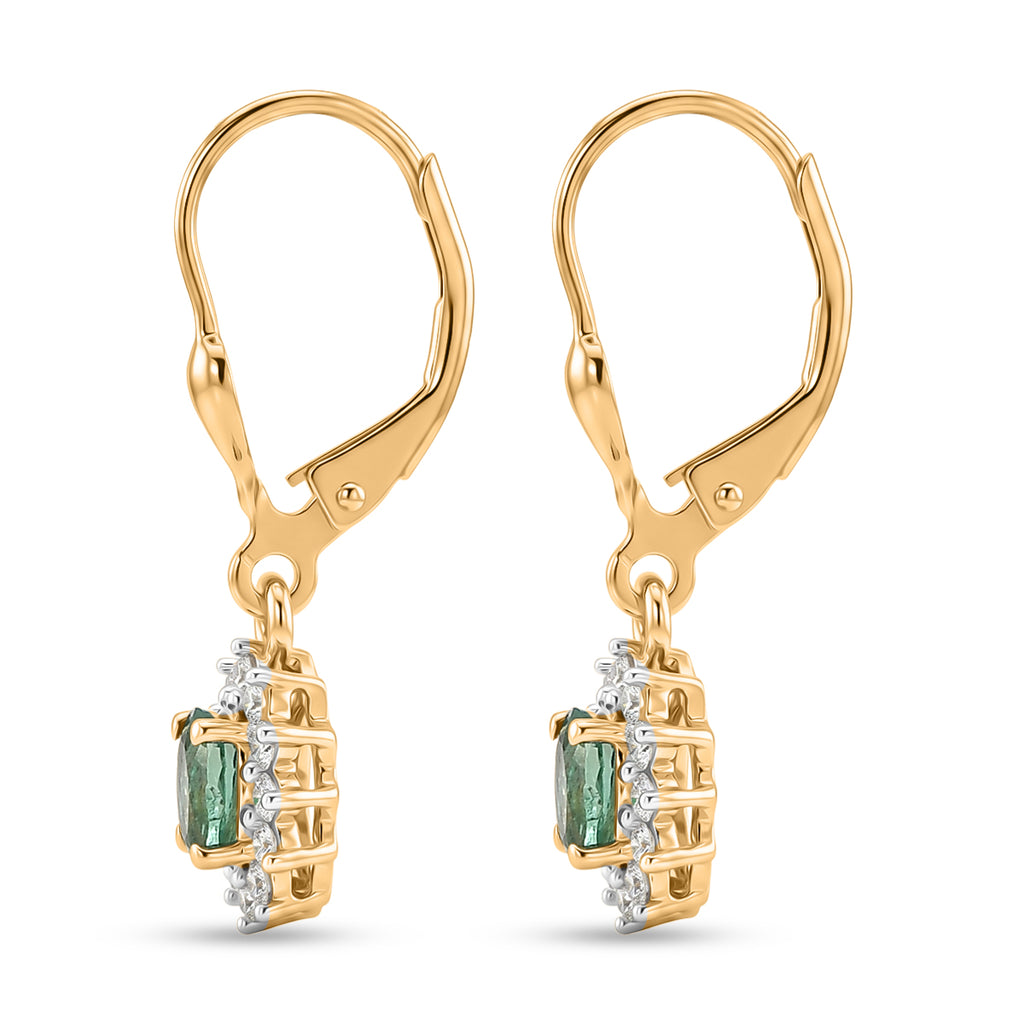 D'Joy - AAA Premium Zambian Emerald & White Zircon Halo Earring with Lever Back in 18K Vermeil Yellow Gold Plated Sterling Silver 1.00 Ct._8576617_3