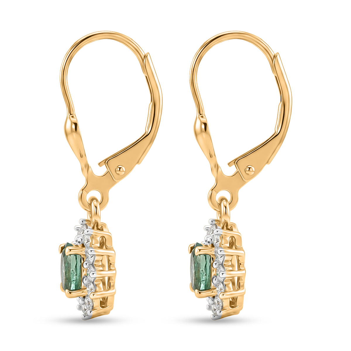 D'Joy - AAA Premium Zambian Emerald &amp; White Zircon Halo Earring with Lever Back in 18K Vermeil Yellow Gold Plated Sterling Silver 1.00 Ct. 8576617 4
