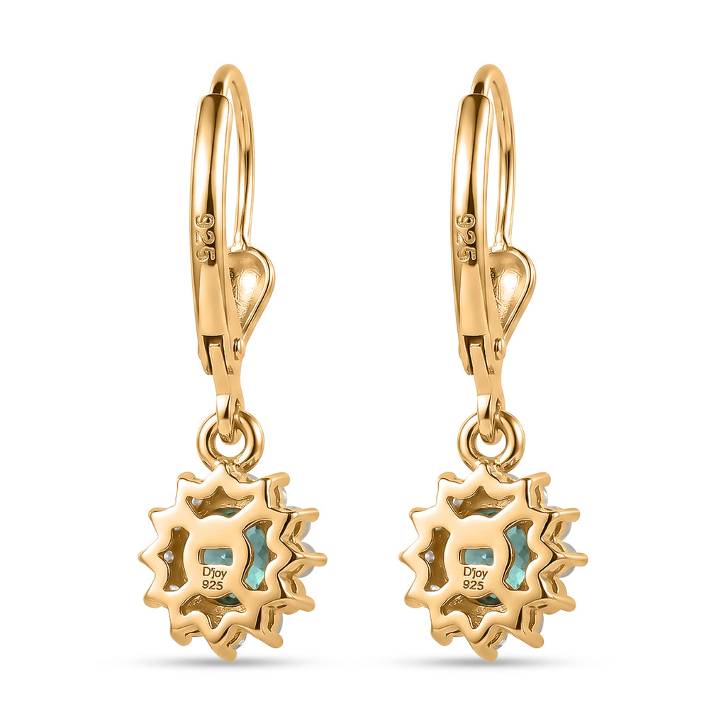 D'Joy - AAA Premium Zambian Emerald & White Zircon Halo Earring with Lever Back in 18K Vermeil Yellow Gold Plated Sterling Silver 1.00 Ct._8576617_4