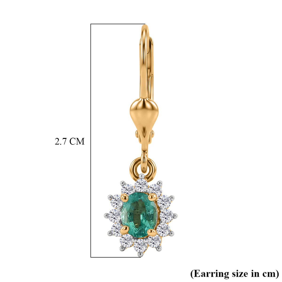 D'Joy - AAA Premium Zambian Emerald &amp; White Zircon Halo Earring with Lever Back in 18K Vermeil Yellow Gold Plated Sterling Silver 1.00 Ct. 8576617 6