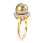 Royal Bali Collection - AAA Golden South Sea Pearl (9-11mm) & Natural White Diamond Halo Ring in 18K Vermeil Yellow Gold Plated Sterling Silver_8576618_3