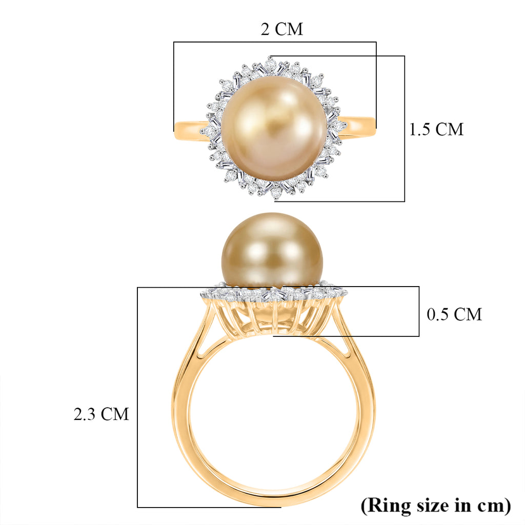 Royal Bali Collection - AAA Golden South Sea Pearl (9-11mm) & Natural White Diamond Halo Ring in 18K Vermeil Yellow Gold Plated Sterling Silver_8576618_5