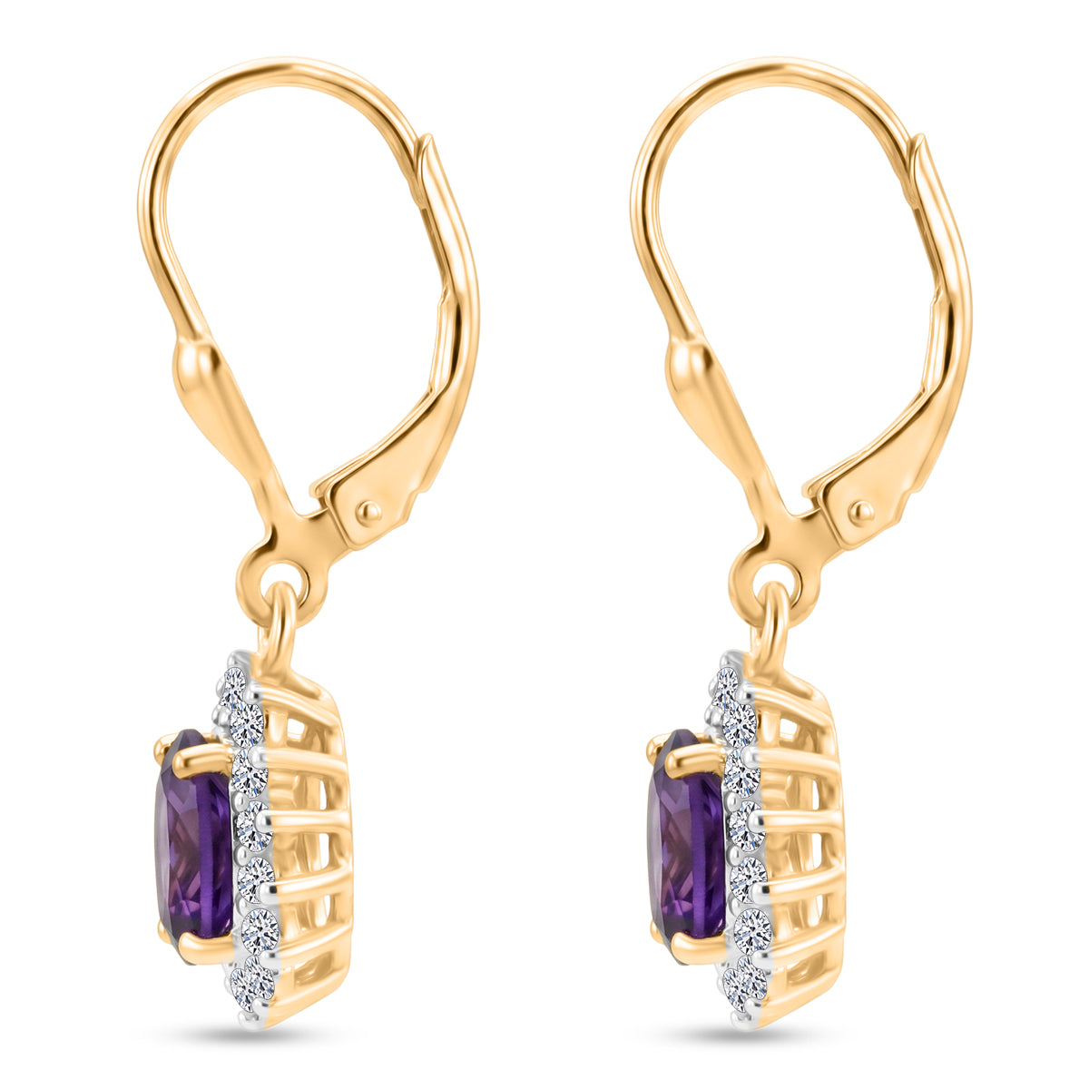 Luxuriant - AAA Zambian Amethyst &amp; Lab Grown Diamond (SI-G-H) Halo Earring with Lever Back in 18K Vermeil Yellow Gold Plated Sterling Silver 2.00 Ct. 8576662 4