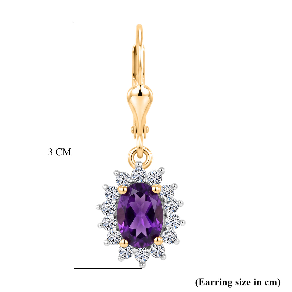 Luxuriant - AAA Zambian Amethyst &amp; Lab Grown Diamond (SI-G-H) Halo Earring with Lever Back in 18K Vermeil Yellow Gold Plated Sterling Silver 2.00 Ct. 8576662 6