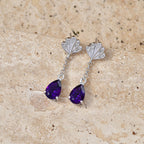 D'Joy - AAA Zambian Amethyst & White Zircon Dangle Earring with Push Post in Rhodium Overlay Sterling Silver 2.50 Ct._8576663_2