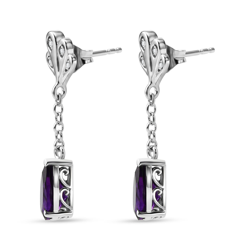 D'Joy - AAA Zambian Amethyst & White Zircon Dangle Earring with Push Post in Rhodium Overlay Sterling Silver 2.50 Ct._8576663_3
