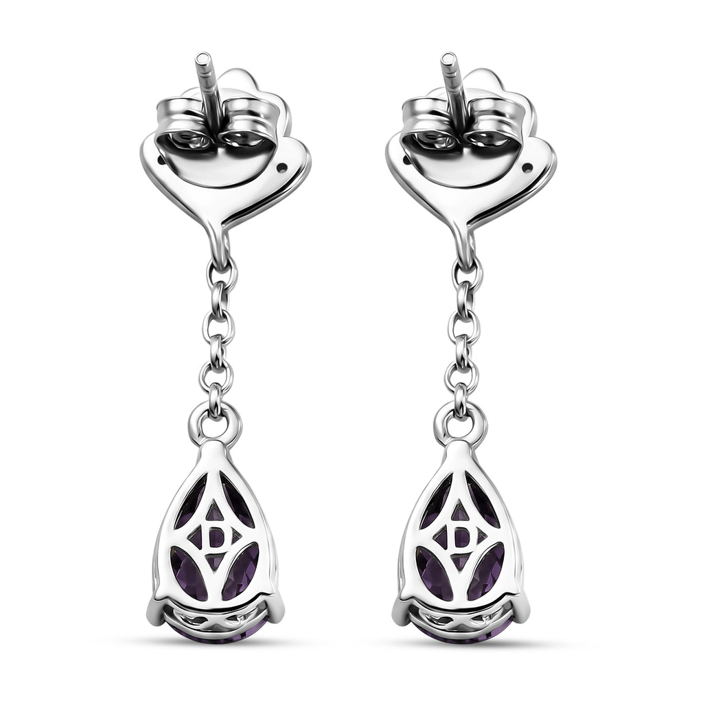 D'Joy - AAA Zambian Amethyst & White Zircon Dangle Earring with Push Post in Rhodium Overlay Sterling Silver 2.50 Ct._8576663_4