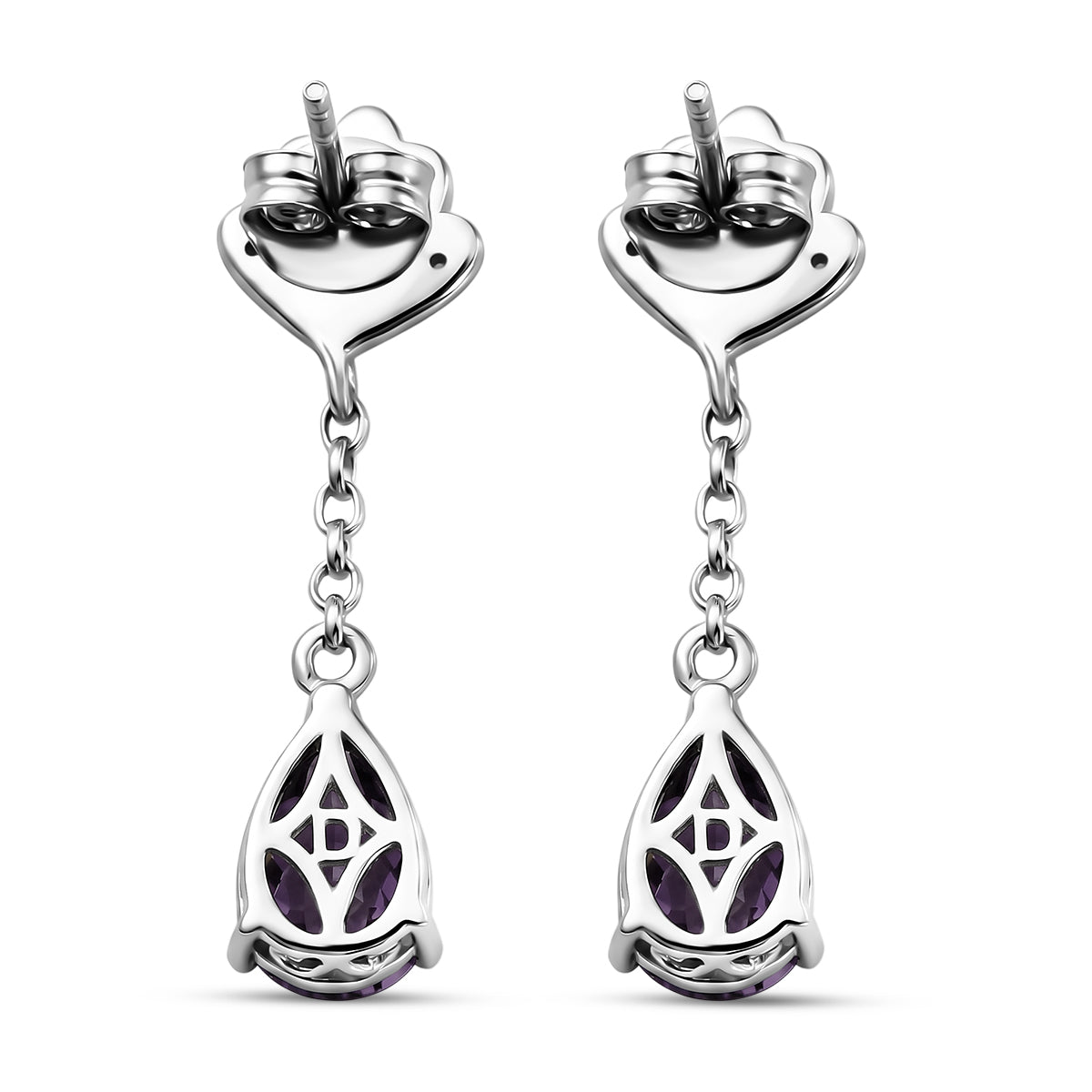 D'Joy - AAA Zambian Amethyst &amp; White Zircon Dangle Earring with Push Post in Rhodium Overlay Sterling Silver 2.50 Ct. V32576422 5