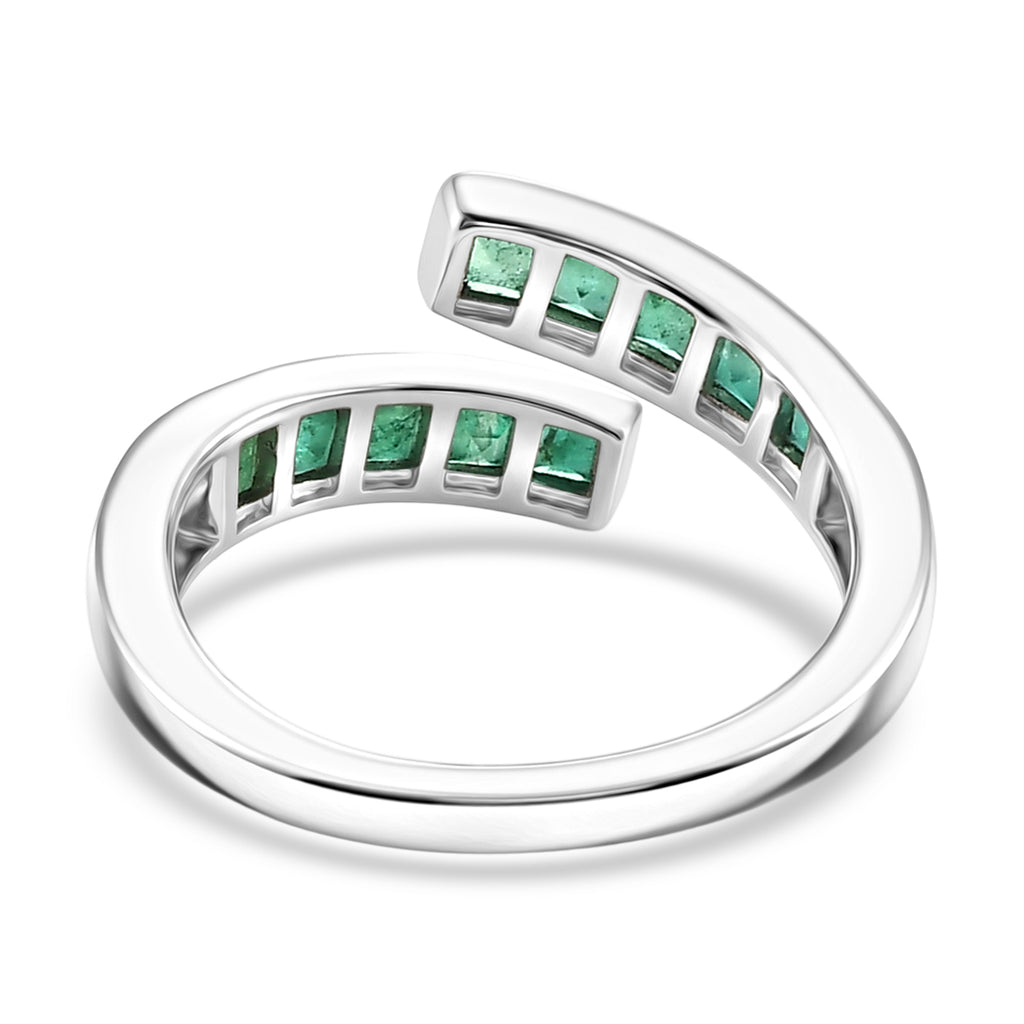 D'Joy - AAA Zambian Emerald Adjustable Bypass Ring in Rhodium Overlay Sterling Silver_8576686_4