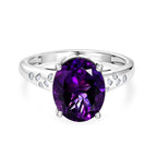 D'Joy - AAA Zambian Amethyst & Natural White Diamond Solitaire Ring in Rhodium Overlay Sterling Silver 4.36 Ct._8576691
