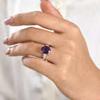 D'Joy - AAA Zambian Amethyst & Natural White Diamond Solitaire Ring in Rhodium Overlay Sterling Silver 4.36 Ct._8576691_1