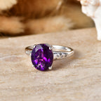 D'Joy - AAA Zambian Amethyst & Natural White Diamond Solitaire Ring in Rhodium Overlay Sterling Silver 4.36 Ct._8576691_2