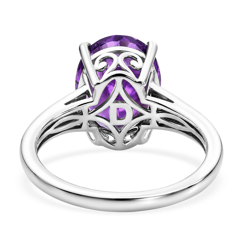 D'Joy - AAA Zambian Amethyst & Natural White Diamond Solitaire Ring in Rhodium Overlay Sterling Silver 4.36 Ct._8576691_4