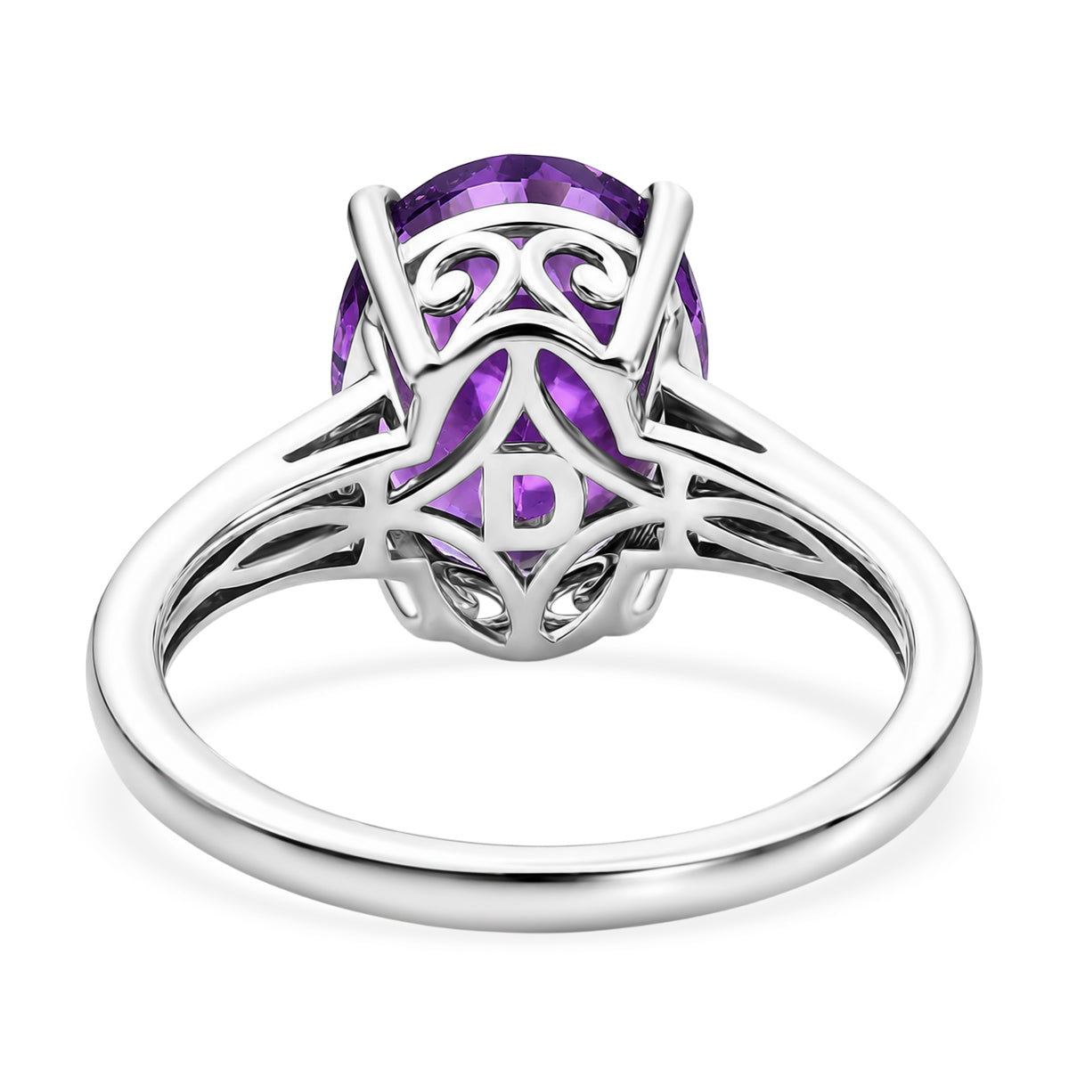 D'Joy - AAA Zambian Amethyst &amp; Natural White Diamond Solitaire Ring in Rhodium Overlay Sterling Silver 4.36 Ct. V32532641 5