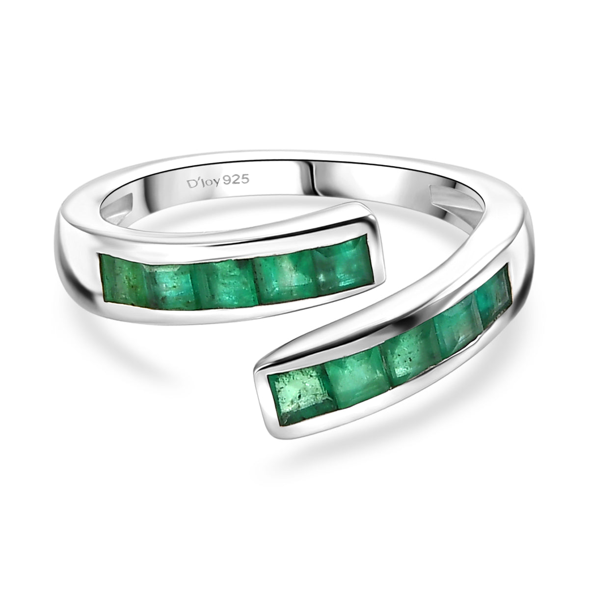D'Joy - AAA Zambian Emerald Adjustable Bypass Ring in Rhodium Overlay Sterling Silver V32523138 0