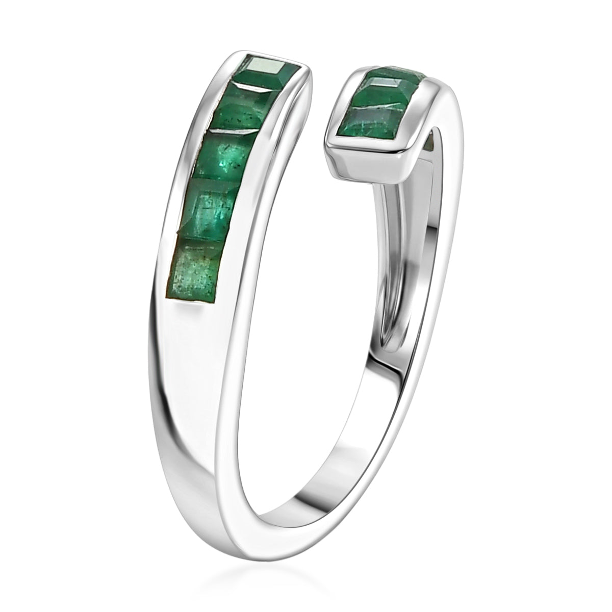 D'Joy - AAA Zambian Emerald Adjustable Bypass Ring in Rhodium Overlay Sterling Silver V32523138 4