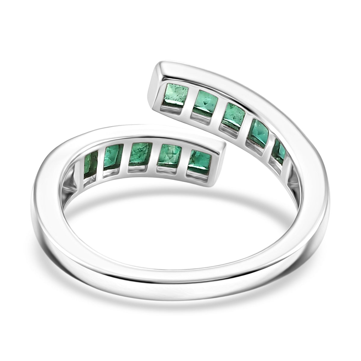 D'Joy - AAA Zambian Emerald Adjustable Bypass Ring in Rhodium Overlay Sterling Silver V32523138 5