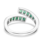 D'Joy - AAA Zambian Emerald Adjustable Bypass Ring in Rhodium Overlay Sterling Silver_8576699_4