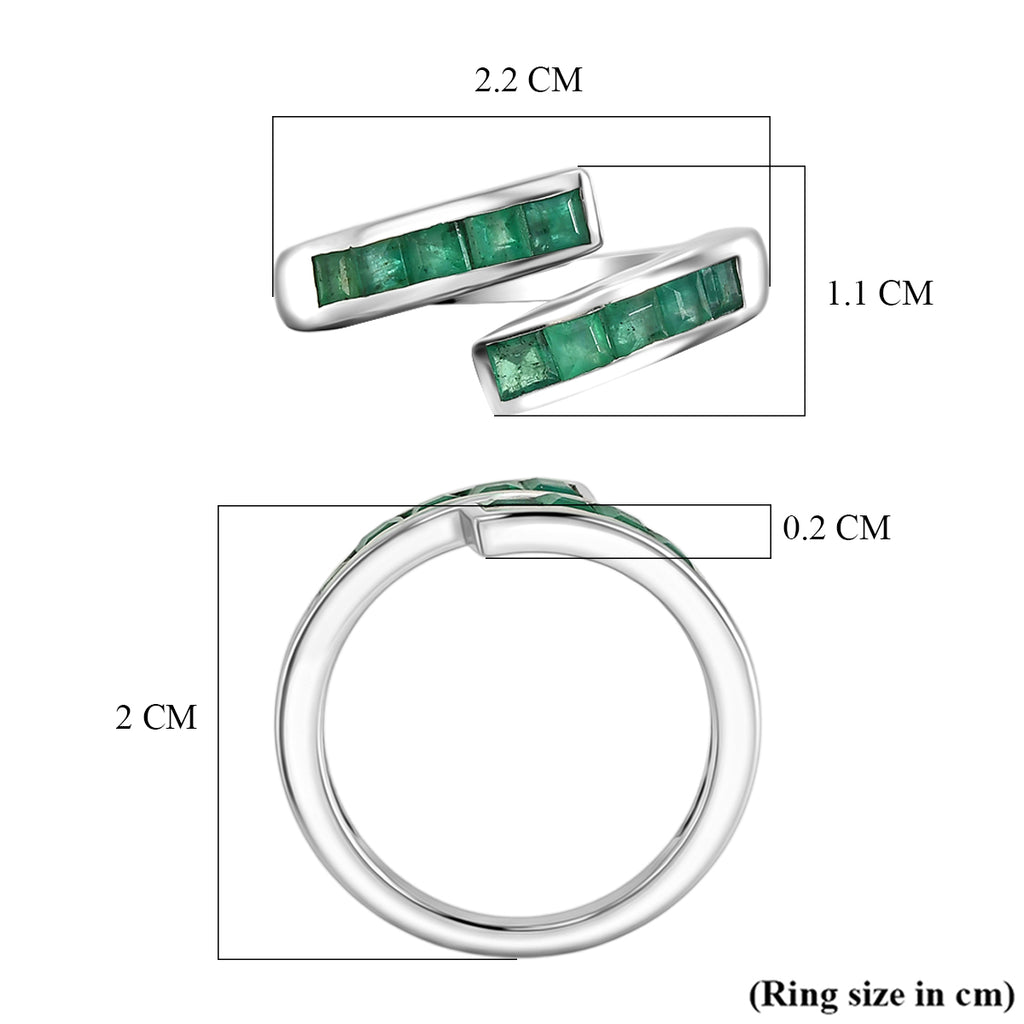 D'Joy - AAA Zambian Emerald Adjustable Bypass Ring in Rhodium Overlay Sterling Silver_8576699_5