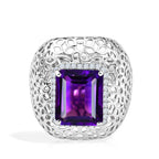 D'Joy - AAA Zambian Amethyst & White Zircon Filigree Ring in Rhodium Overlay Sterling Silver 6.24 Ct._8576715