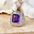 D'Joy - AAA Zambian Amethyst & White Zircon Filigree Ring in Rhodium Overlay Sterling Silver 6.24 Ct._8576715_2