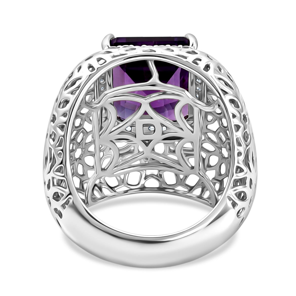 D'Joy - AAA Zambian Amethyst &amp; White Zircon Filigree Ring in Rhodium Overlay Sterling Silver 6.24 Ct. V32603544 5