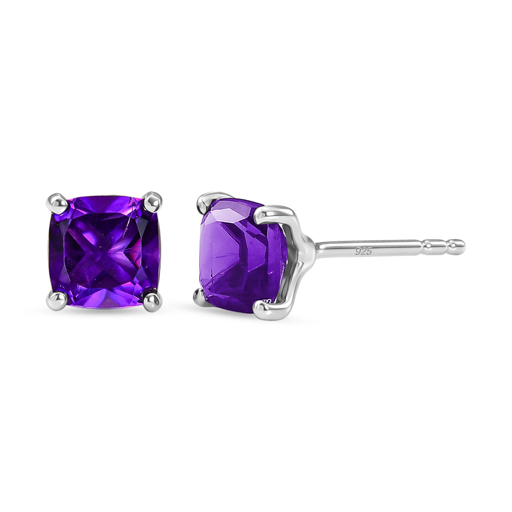D'Joy - AAA Zambian Amethyst Solitaire Stud Earring with Push Post in Platinum Overlay Sterling Silver 2.00 Ct._8576749