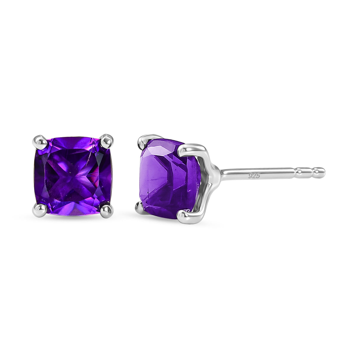 D'Joy - AAA Zambian Amethyst Solitaire Stud Earring with Push Post in Platinum Overlay Sterling Silver 2.00 Ct. V32513705 0
