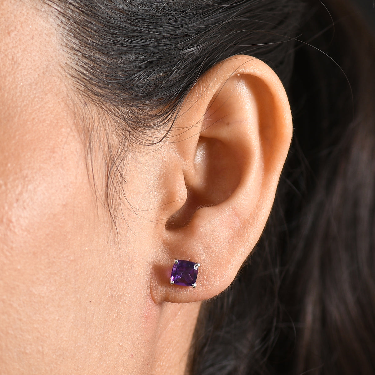 D'Joy - AAA Zambian Amethyst Solitaire Stud Earring with Push Post in Platinum Overlay Sterling Silver 2.00 Ct. V32513705 2