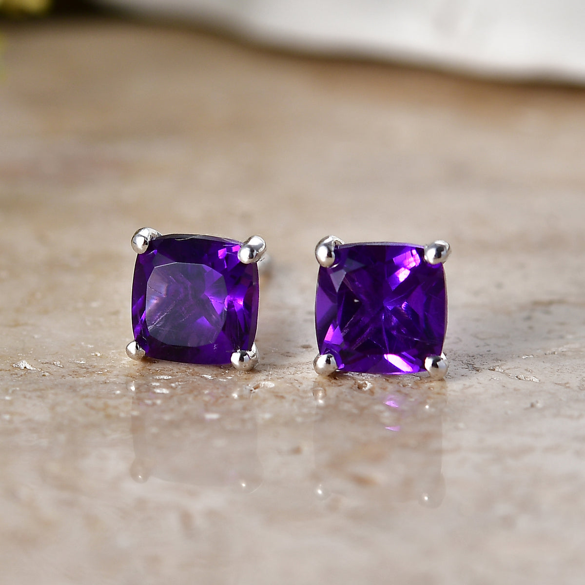 D'Joy - AAA Zambian Amethyst Solitaire Stud Earring with Push Post in Platinum Overlay Sterling Silver 2.00 Ct. V32513705 3