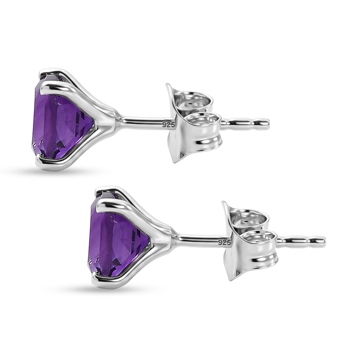 D'Joy - AAA Zambian Amethyst Solitaire Stud Earring with Push Post in Platinum Overlay Sterling Silver 2.00 Ct. V32513705 4