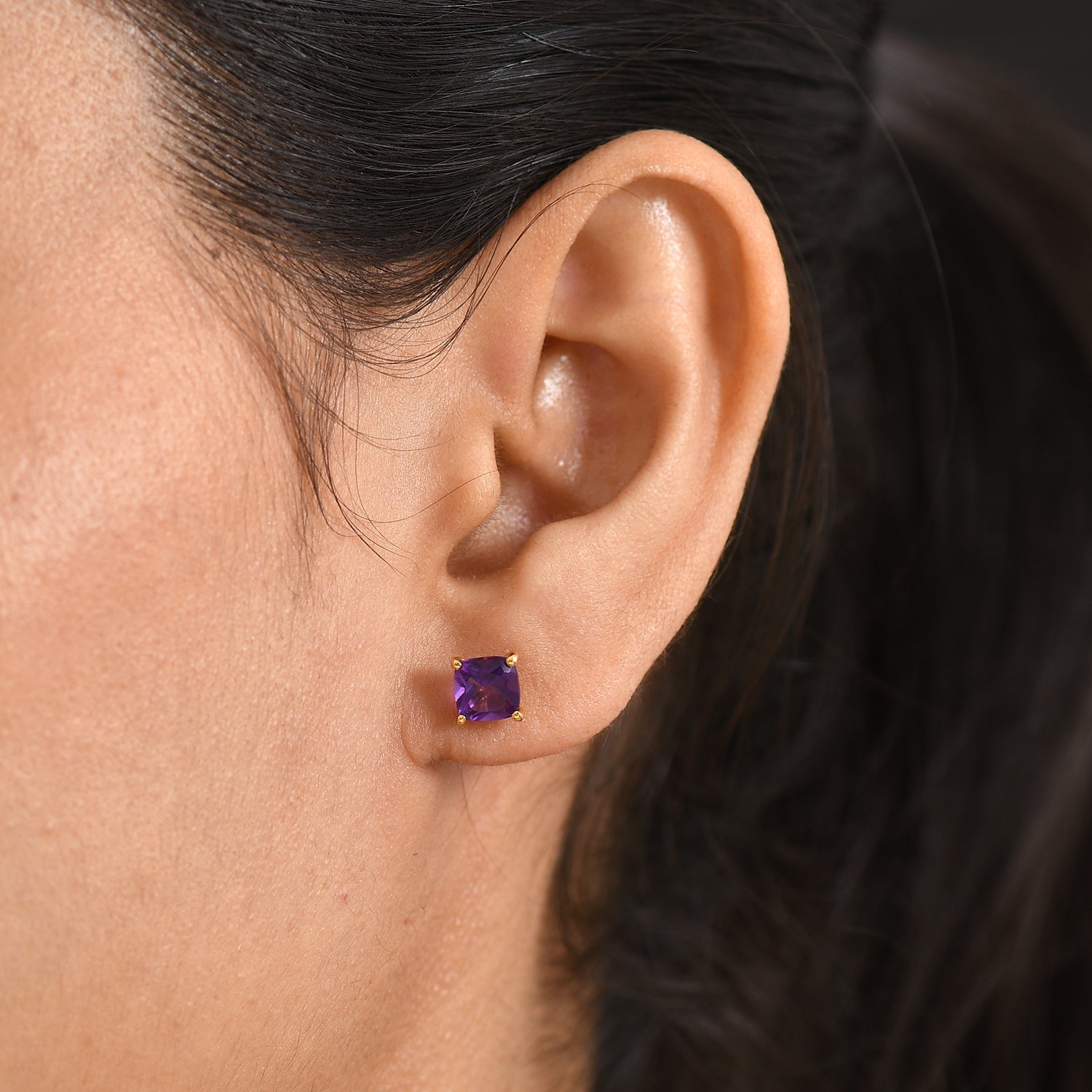 D'Joy - AAA Zambian Amethyst Solitaire Stud Earring with Push Post in Yellow Gold Plated Sterling Silver 2.00 Ct. 8576750 2